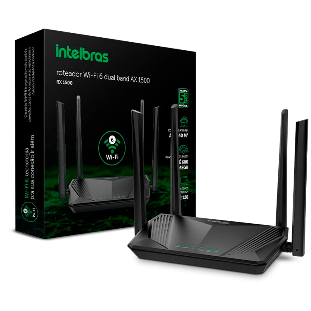 Roteador Wi-Fi 6 Dual Band Intelbras RX 1500, Tecnologia Wi-Fi 6 e OFDMA, 4 Portas Gigabit , 1200Mbps