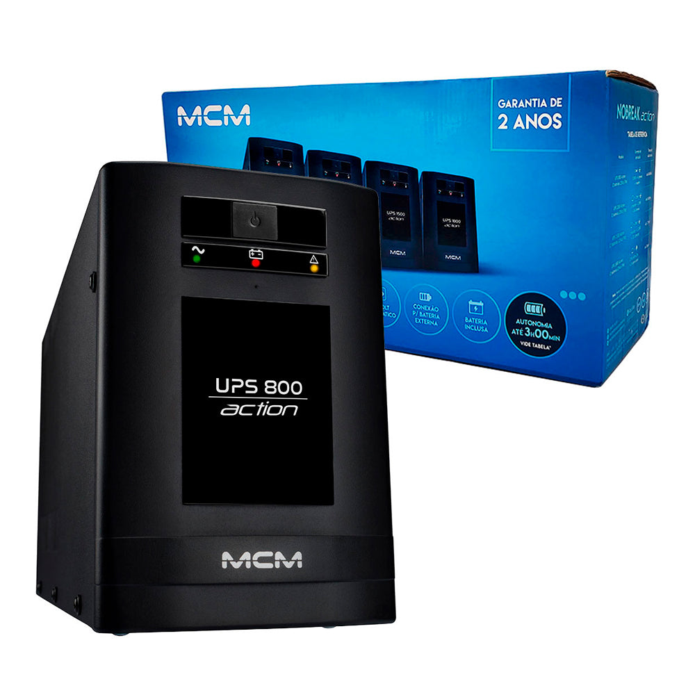 Nobreak UPS MCM 800VA ACTION 3.1, Entrada Trivolt (115/127/220V), Saída 6 Tomadas 115V c/ Entrada Bateria Estacionária