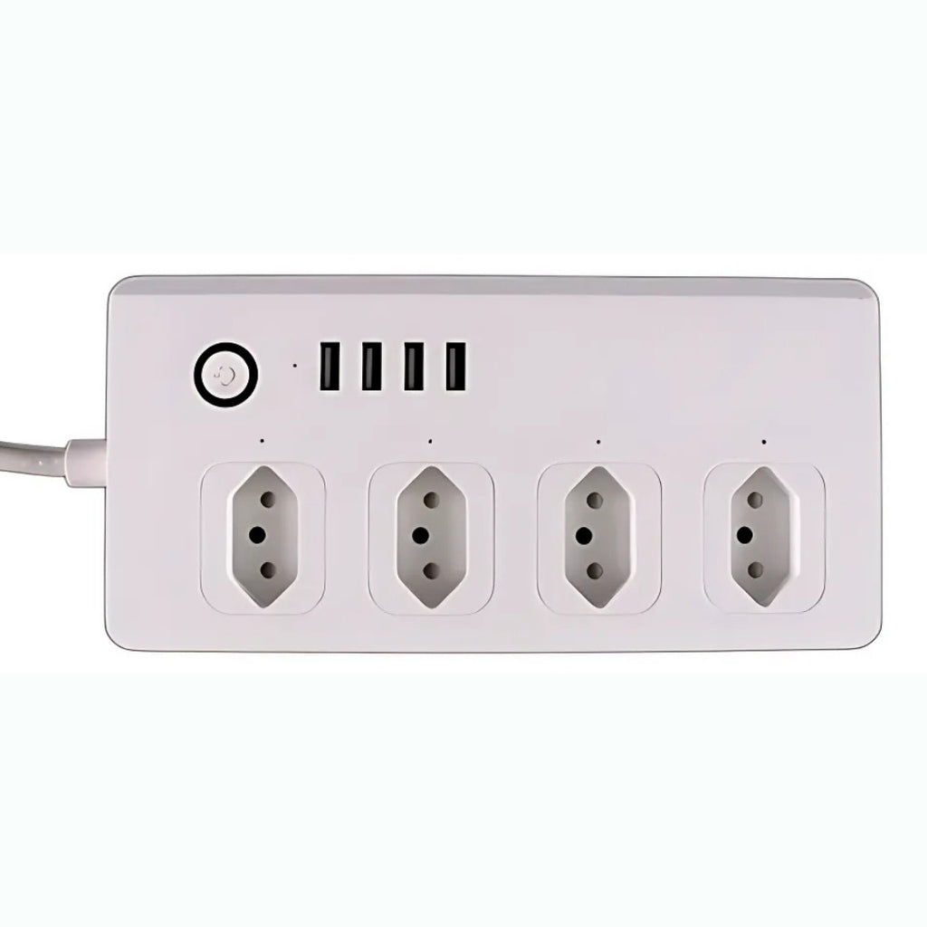 Extensão Inteligente, Zigbee 3.0, Com 4 Tomadas, 4 Portas USB, Cabo 1.5 Metros, Anti Surto, APP Tuya, Branco