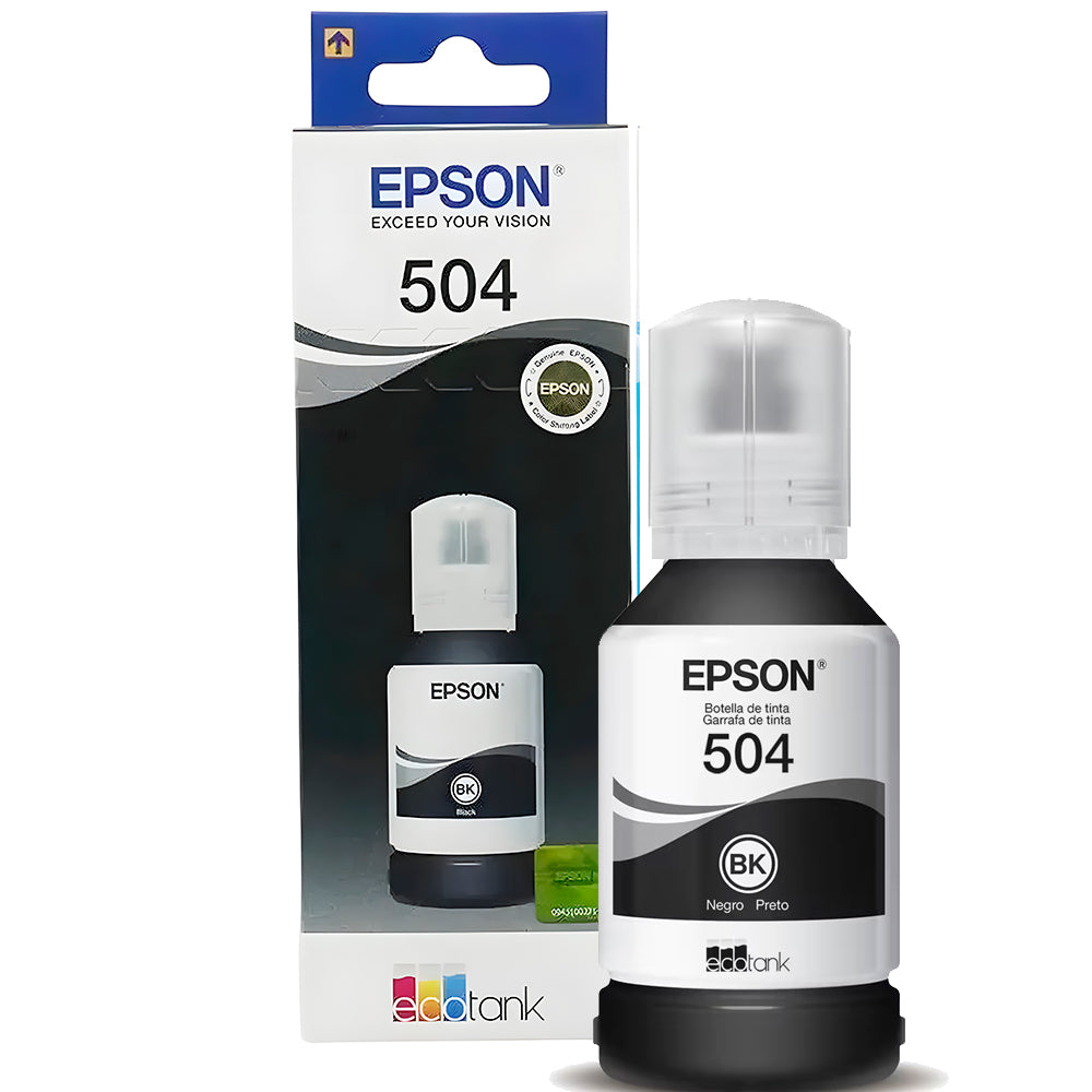 Refil de Tinta Epson Preto 504 Original T504 127ml Para Ecotank L4150 / L4160 / L4260 / L6171 / L6161 Na Caixa