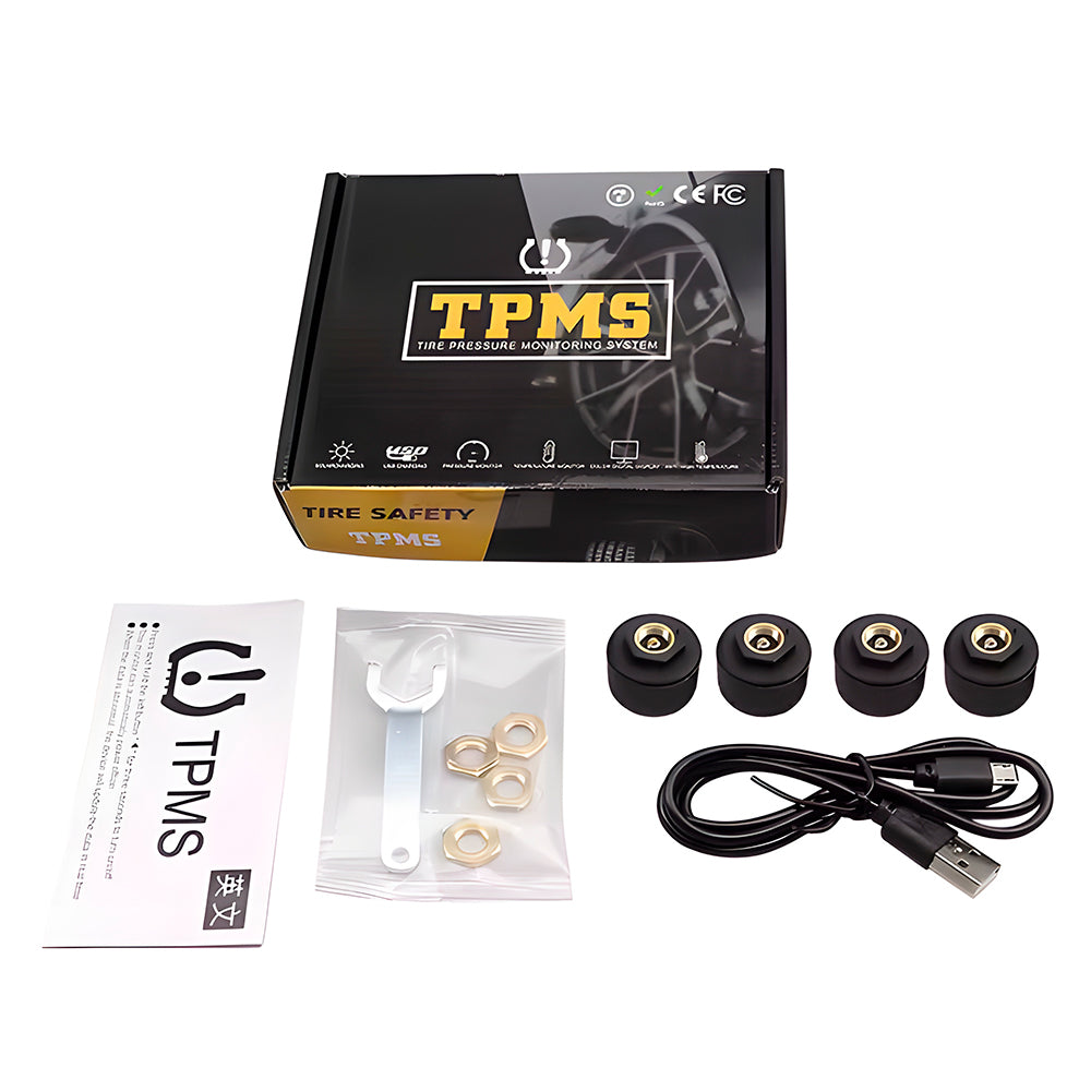 Sistema de Monitoramento de Pressão de Pneus TPMS, Com Carregamento Solar - Preto
