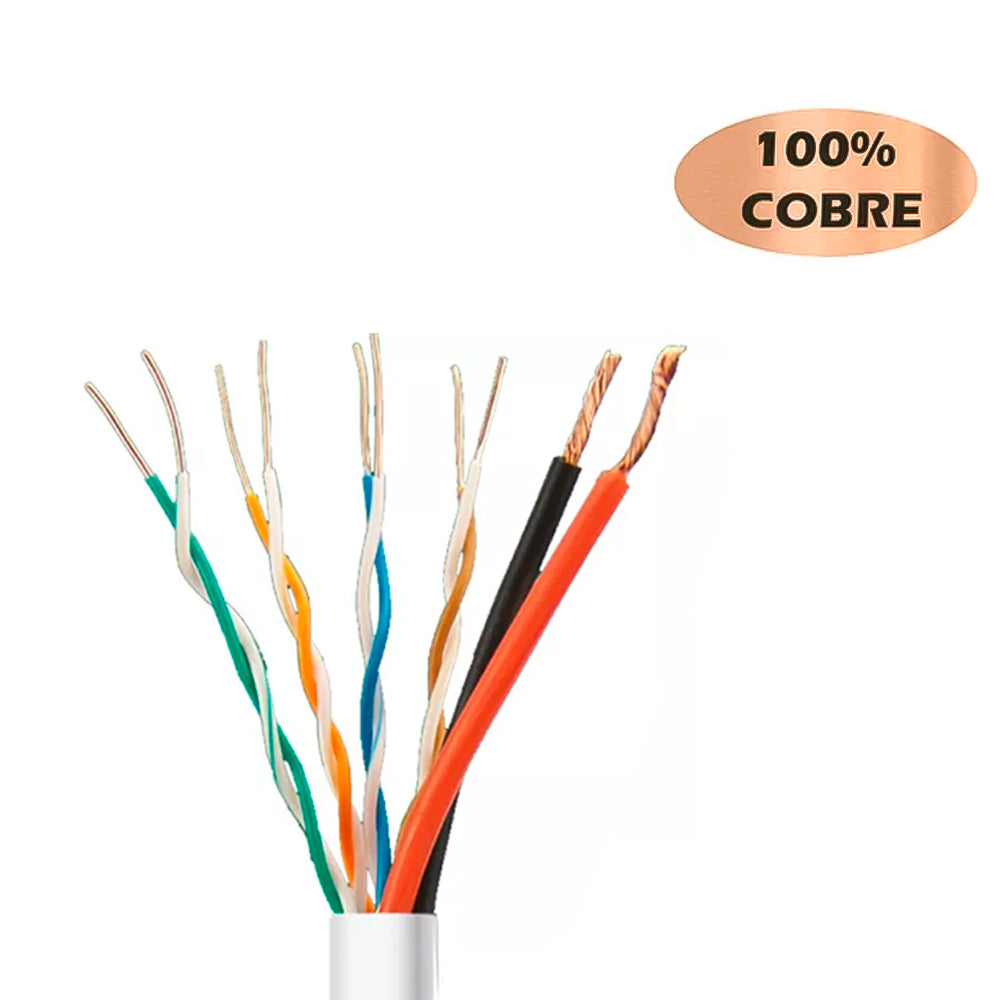 Rolo Cabo de Rede 100 Metros Condutti Com Alimentação Multicameras, 4X24AWG(S) 2X1MM2(F) - Branco