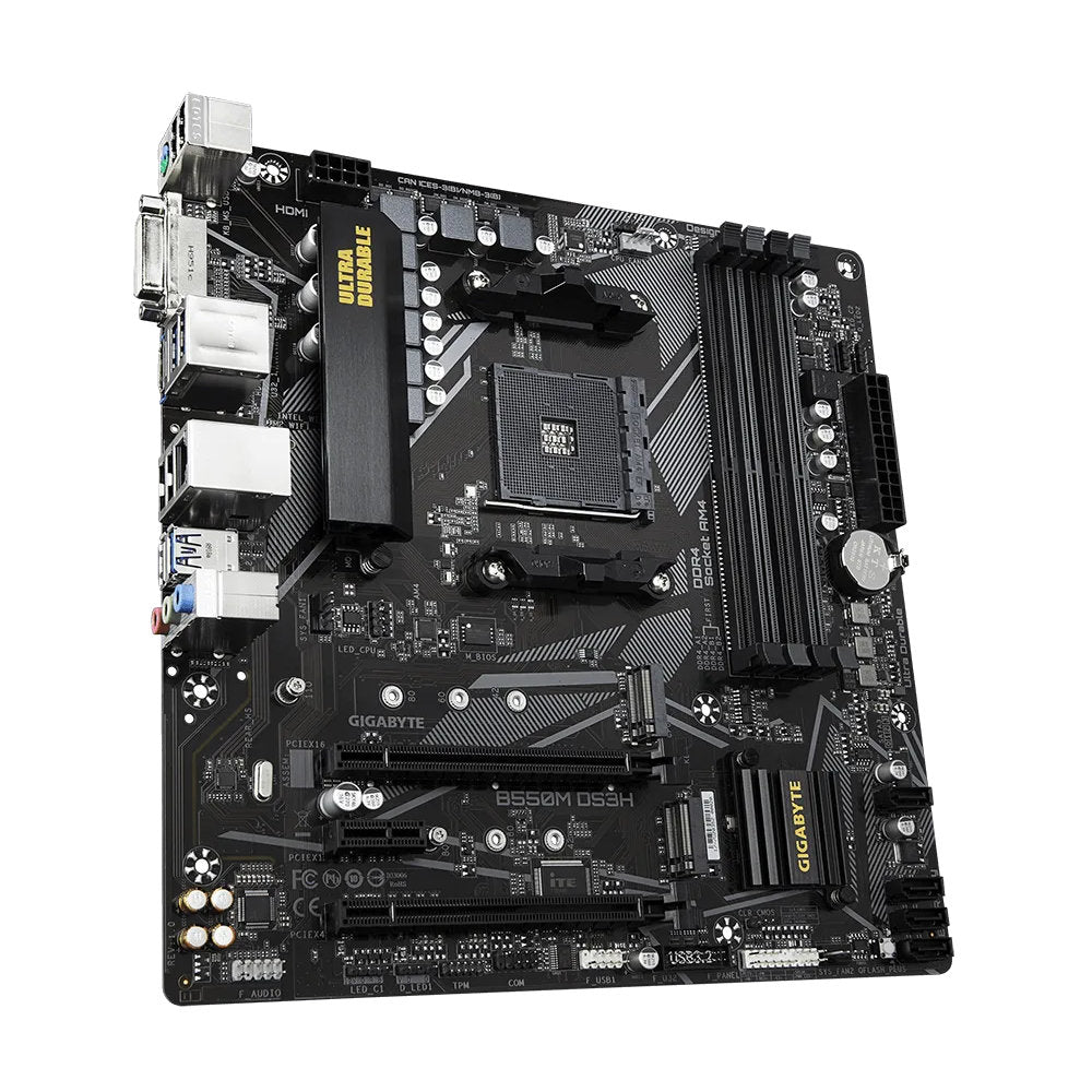 Placa Mãe Gigabyte B550M DS3H (rev. 1.0/1.1/1.2/1.3) AMD AM4, mATX, 4x DDR4 128GB, 2xM.2 NVMe, PCIe 4.0, HDMI, DVI