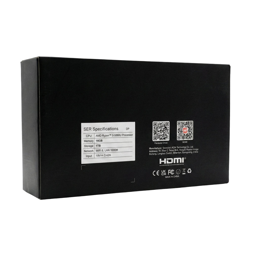Mini PC SER5 Beelink, AMD Ryzen 5 5560U, 16GB RAM DDR4 SSD 1TB NVMe, 4K 60Hz WiFi 6, DP+HDMI/USB3.2/Tipo-C, Preto
