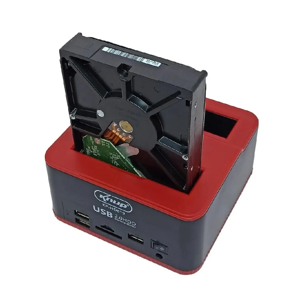 Dockstation Vertical KNUP Para HDD de 2.5" e 3.5", Com Entrada USB 2.0 e Leitor de Cartão de Memória - KP-HD819