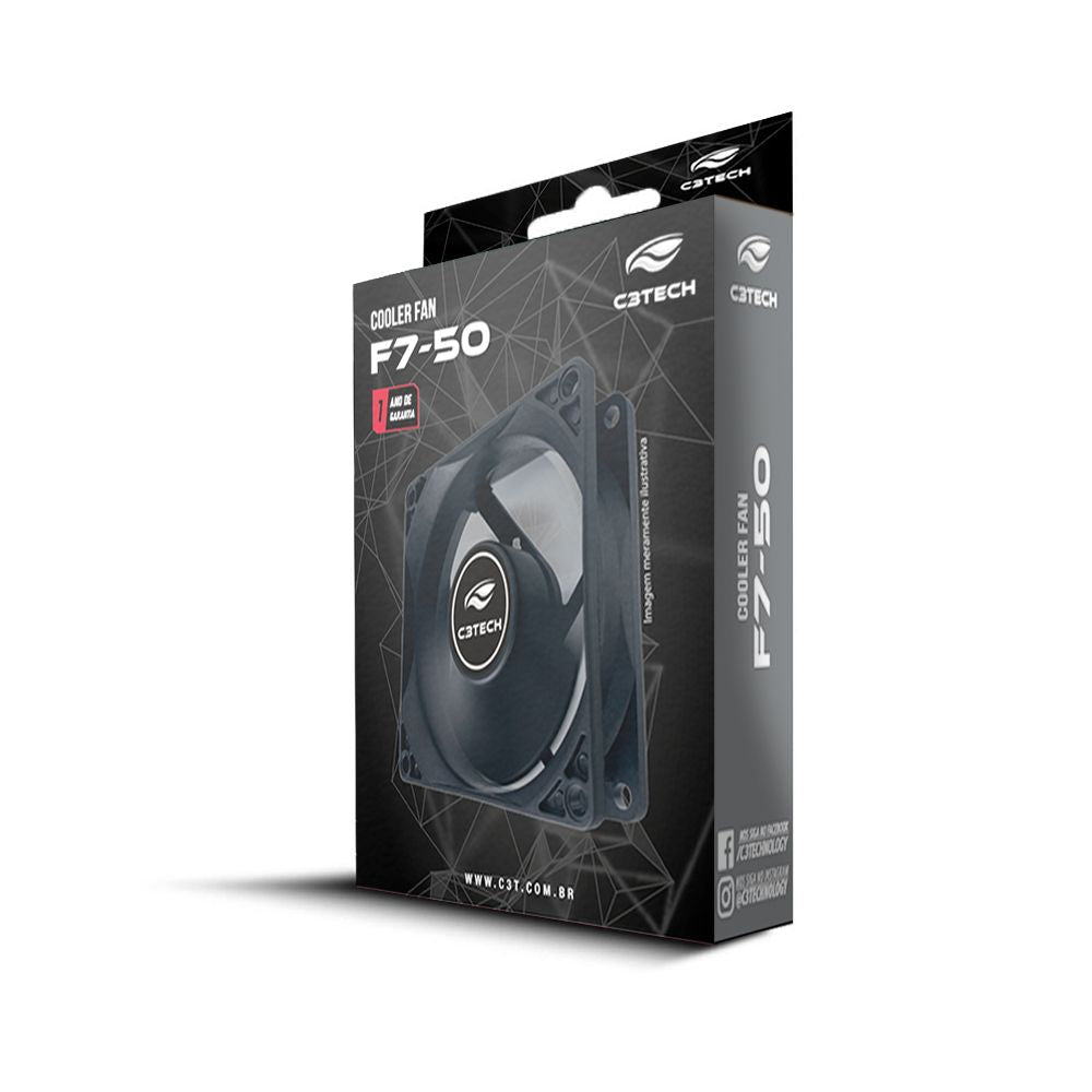 Cooler Fan F7-50BK 8CM C3Tech 1200RPM, 80*80*25mm - Preto