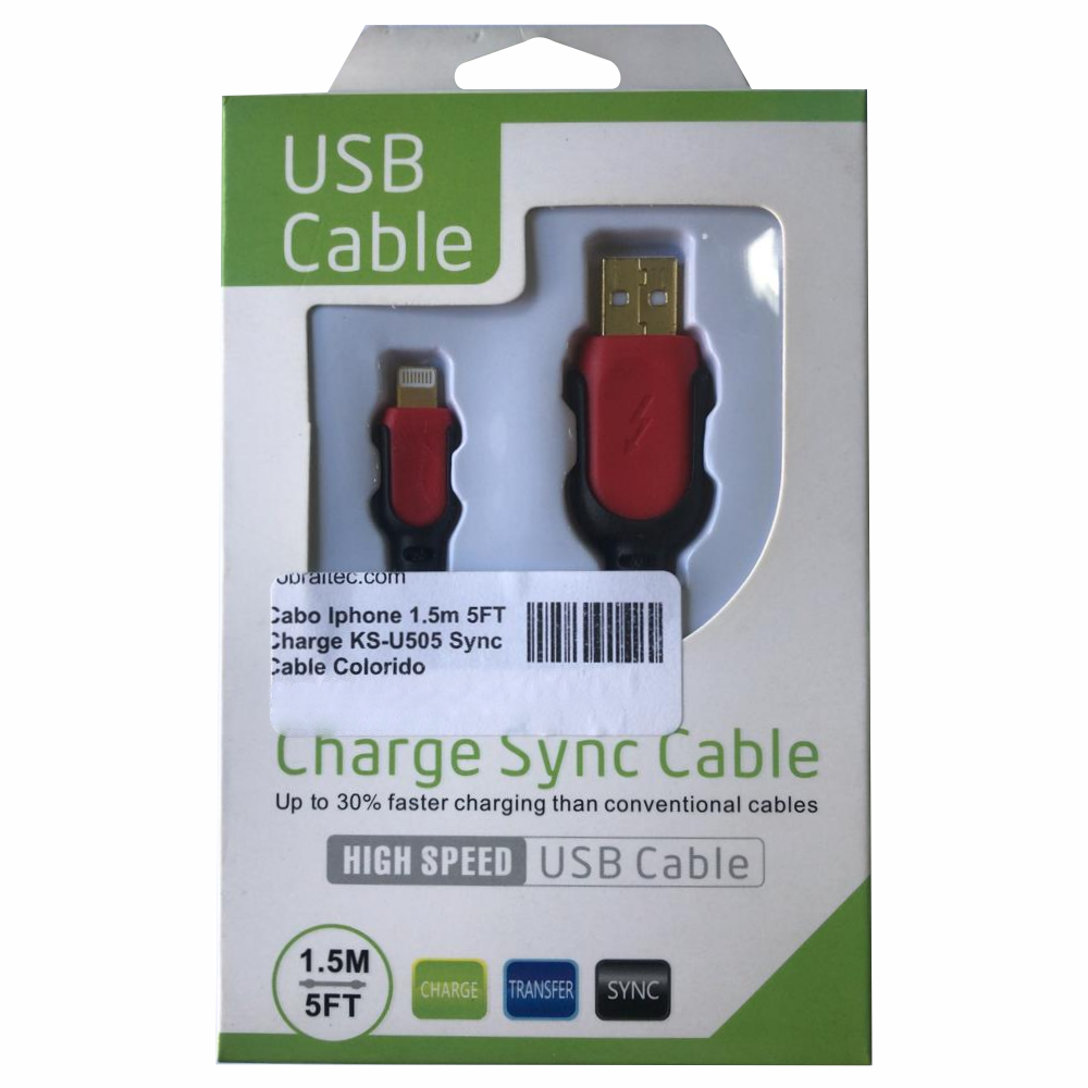 Cabo Iphone 1.5m 5FT Charge KS-U505 Sync Cable Colorido