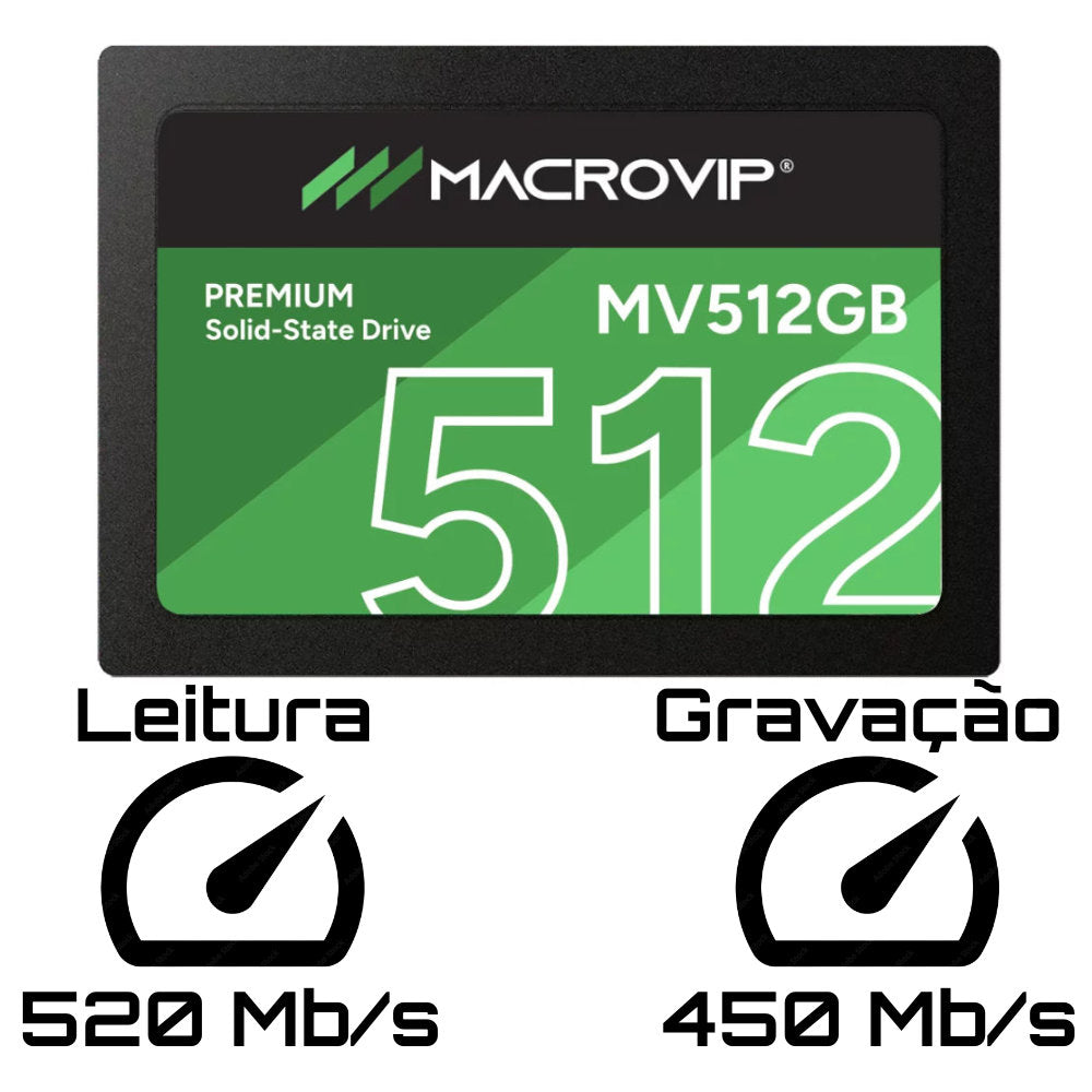 SSD Macrovip Premium 512GB SATA III 2.5" Leitura 520MB/s Gravação 450MB/s - MV512GB
