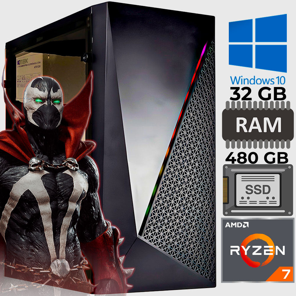 Computador Gamer AMD Ryzen 7-1700, SSD 480GB, 32GB RAM, Placa de Vídeo GT730, Fonte 200W, Windows 10