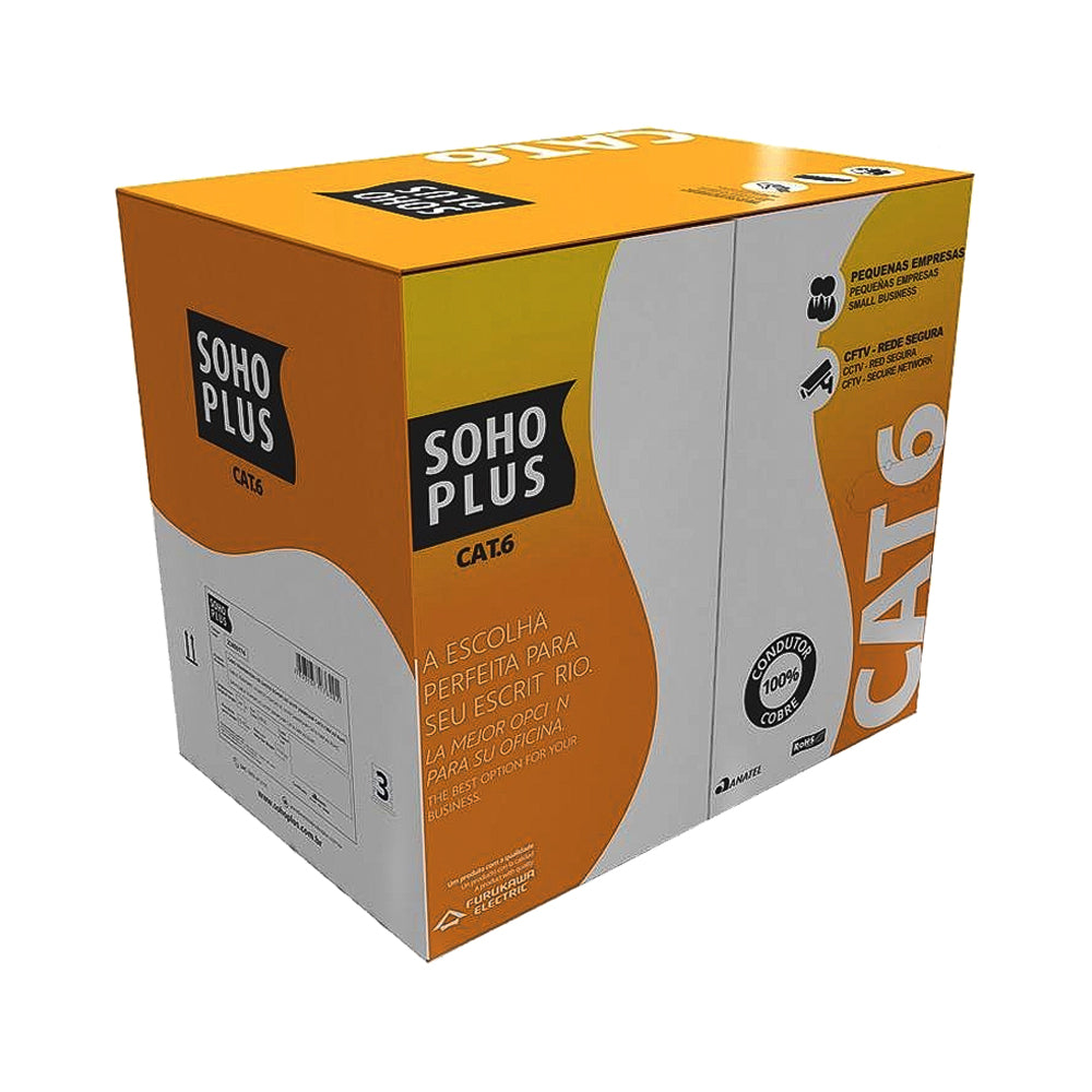 Caixa de Cabo de Rede Soho Plus Furukawa CAT6 Categoria 6- 24AWGX4P ROHS 100% Cobre Vermelho
