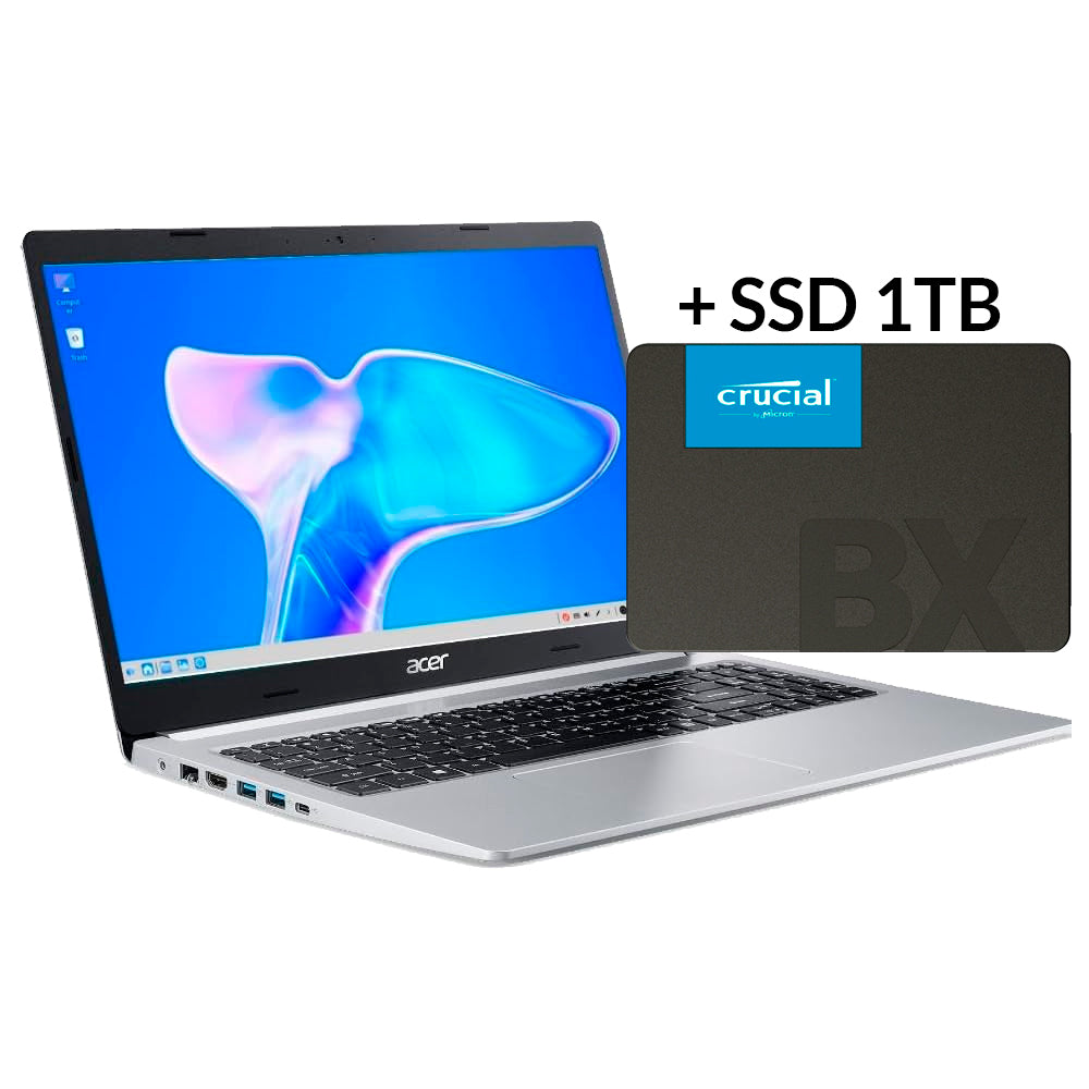 Notebook Acer Aspire 5 A515-45-R36L AMD Ryzen 7-5700U RAM 16GB NVMe 512GB + SSD 1TB, Tela 15.6" FHD IPS, Prata - Linux