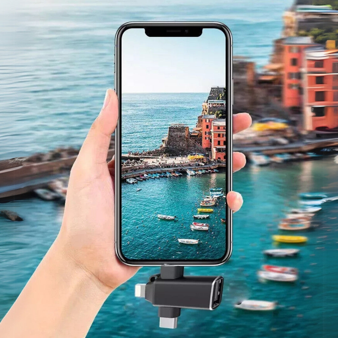 Adaptador OTG 3 em 1, USB 3.0 Para Tipo-C, Lightning e V8, KP-H006, Knup, Preto