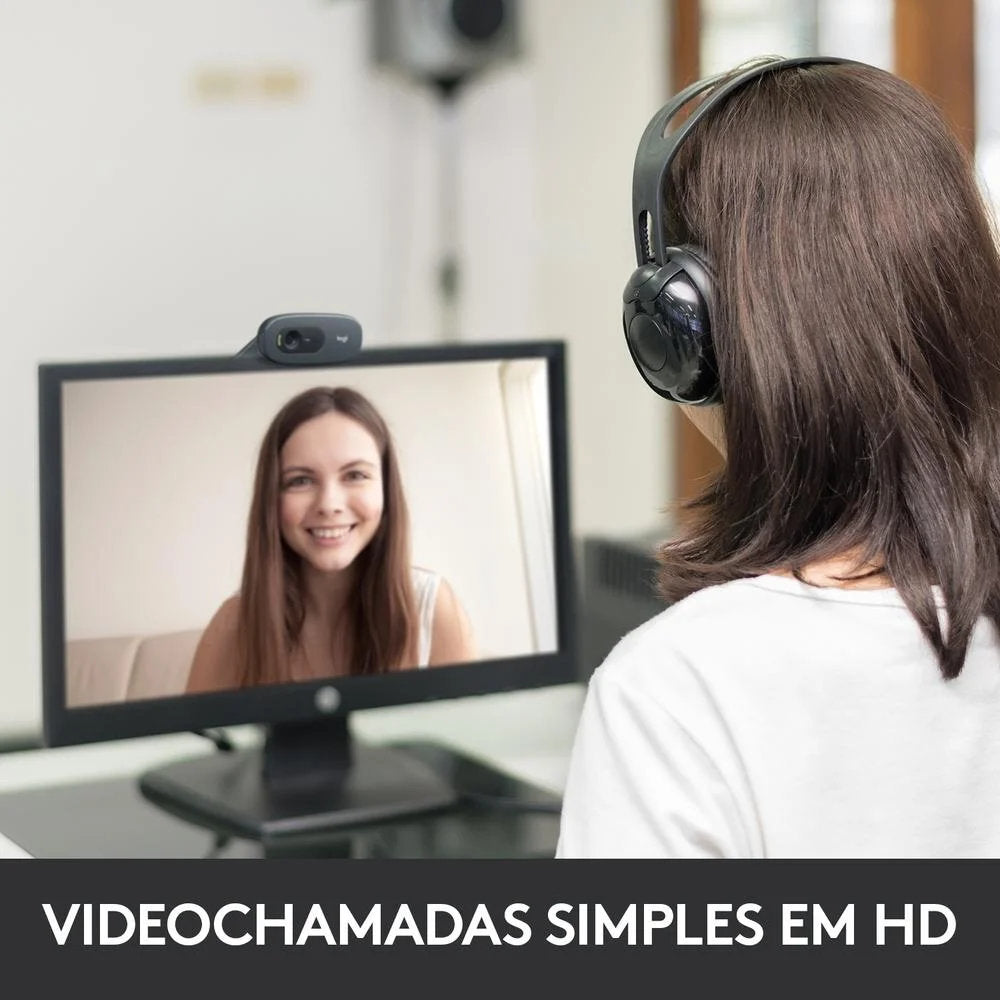Webcam Logitech C270 HD 3MP, Vídeo 720p 30fps, Microfone Integrado, Widescreen, USB 2.0, 66° FOV, Preto