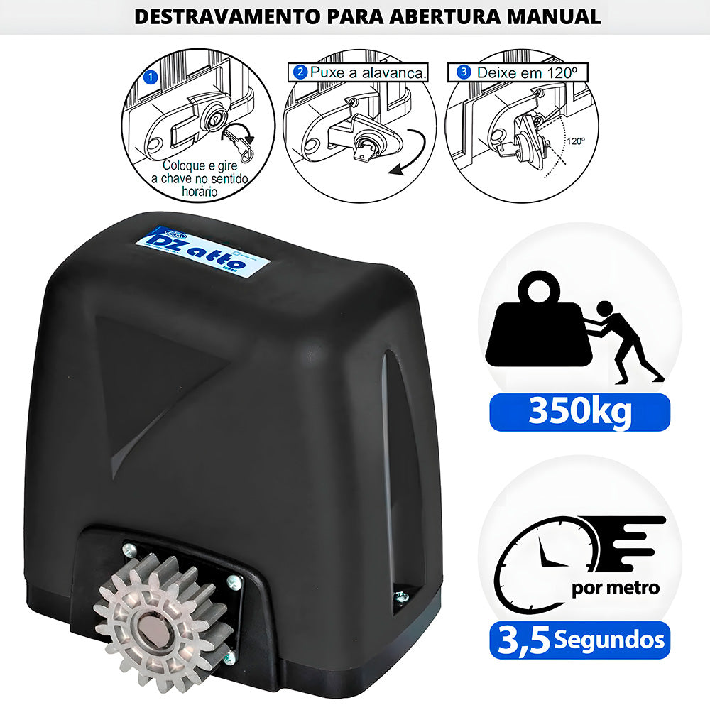 Kit Conjunto Motor de Portão Rossi DZ ATTO 36 V2 TURBO 220V, 350KG Com Sensor Hall e Cremalheira de 1 Metro