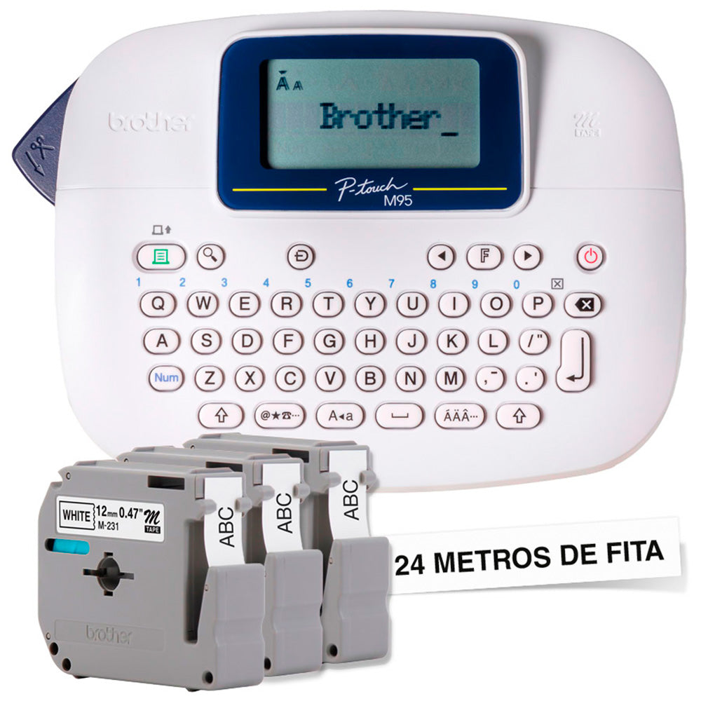 Rotulador Eletrônico Branco Portártil Brother PT M95WTBP Com 3 Fitas M231