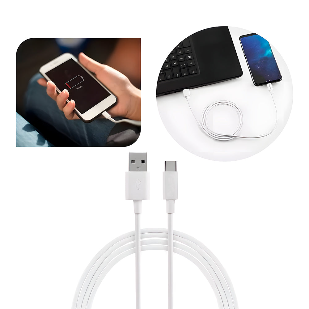 Cabo USB Para USB-C, Carregamento Rápido, 6A, 30cm Comprimento, Lehmox, LE-377, Branco