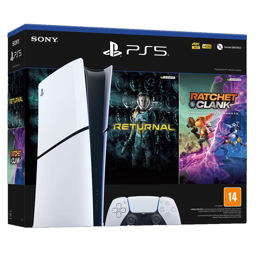 PlayStation®5 Slim, 1 TB Edição Digital CFI-2014, Com 2 Jogos, Returnal + Ratchet Clank