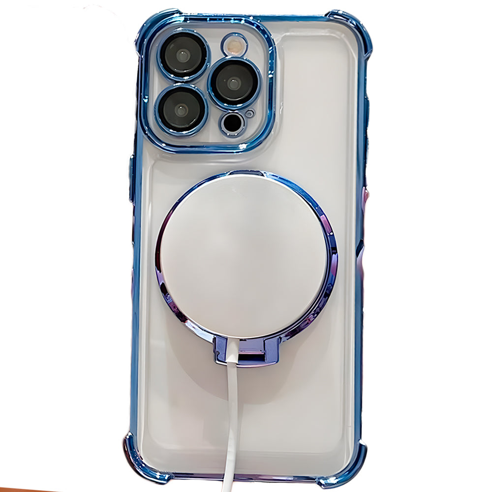 Capa Transparente Para iPhone 15 Pro Max, Com Carregamento Magnético, Proteção de Lentes, Azul Escuro