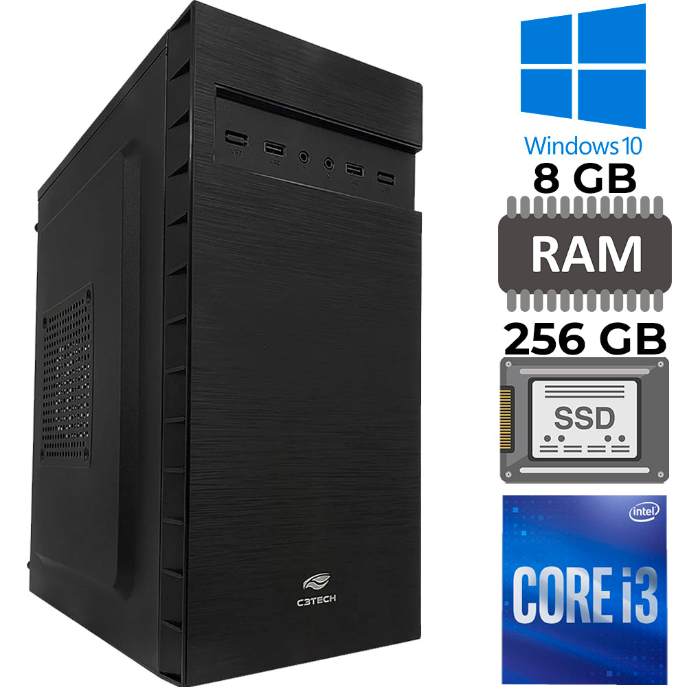 Computador Core i3-2120, SSD 256GB Adata, RAM 8GB, GT-H61 Com Slot M2, Rede Gigabit, GAB MT32BK, Windows, Mousepad