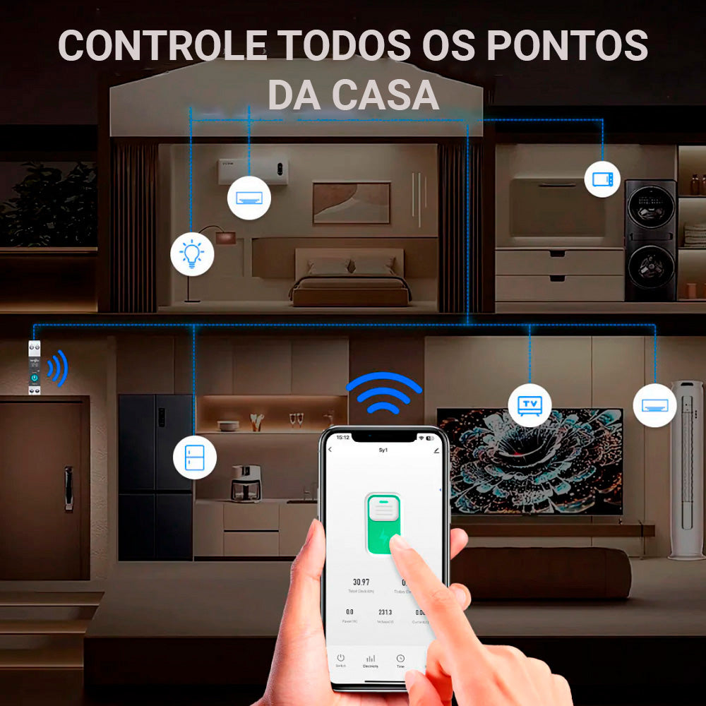 Disjuntor Inteligente Zigbee 32A, Compatível Com Google Assistant e Alexa, Tongou, SY1-JZT, Sem Medição - Branco