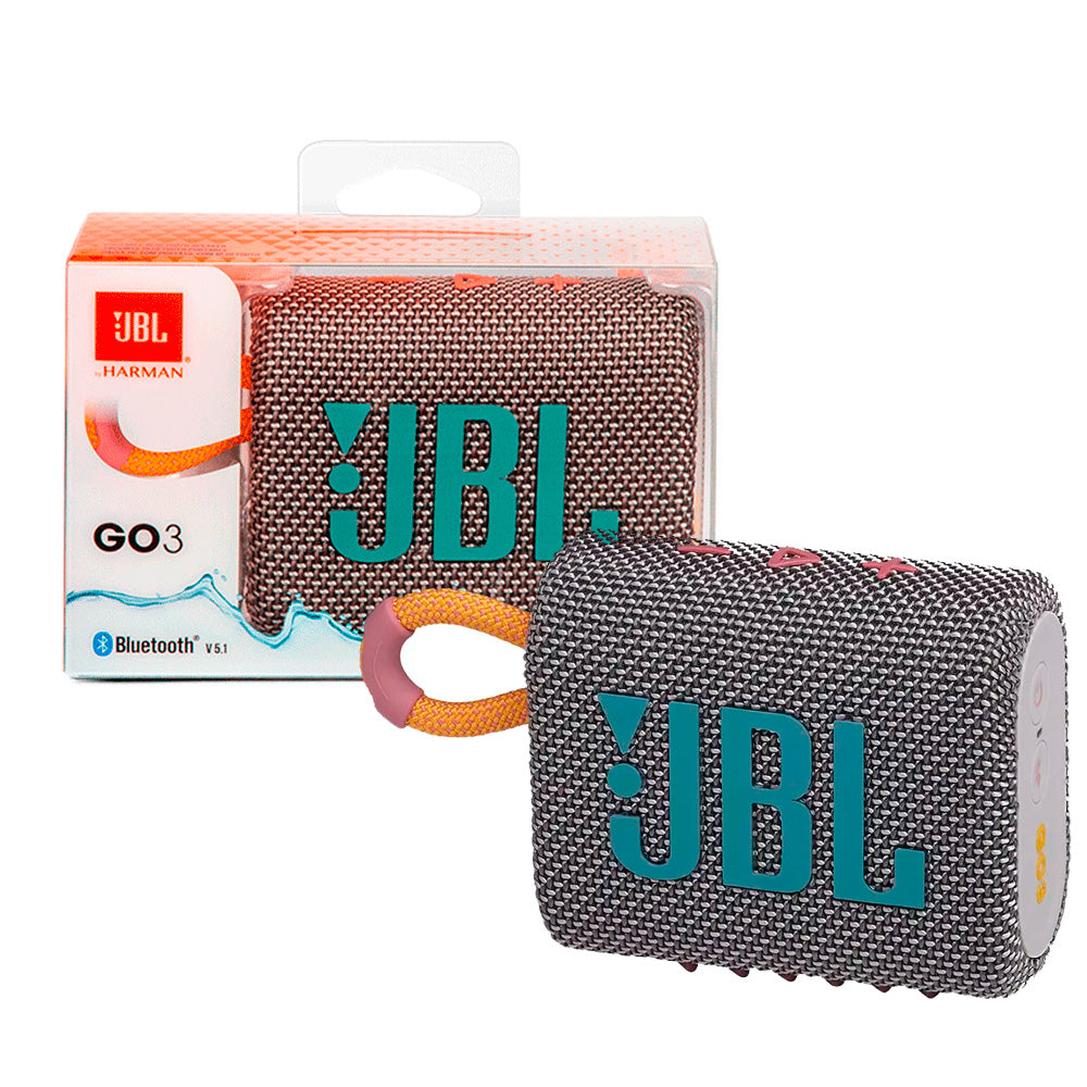 Caixa de Som Portátil JBL GO 3, Bluetooth 5.1, À Prova D'água e Poeira, IP67, Cinza