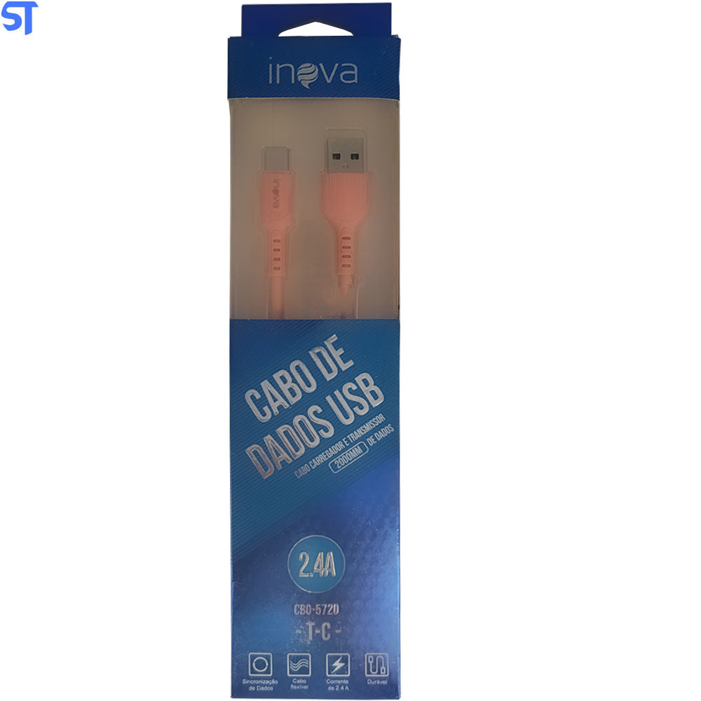 Cabo de Dados USB Carregamento 2.4A Tipo C Rosa Inova- CBO-5720