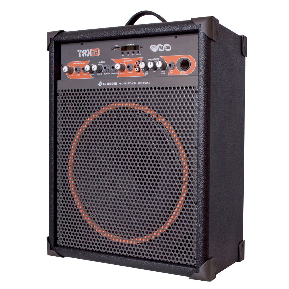 Caixa de Som LL Áudio TRX12 Amplificada, Multiuso, 80W RMS, Bluetooth, USB, FM, Microfone Sem Fio, Bateria 6h, Preto