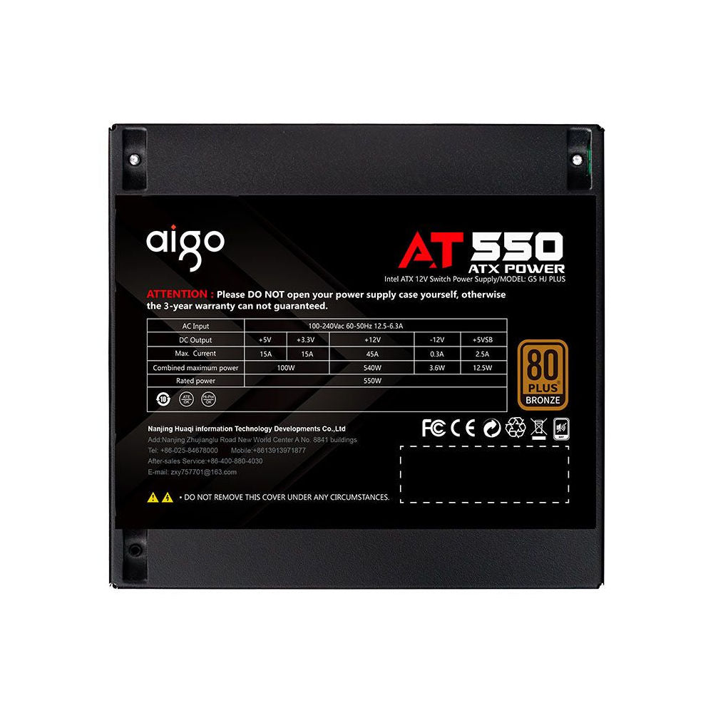 Fonte Gamer ATX Aigo DarkFlash AT550, Certificado 80 Plus Bronze, 550W, Preto - AG-AT550-BK