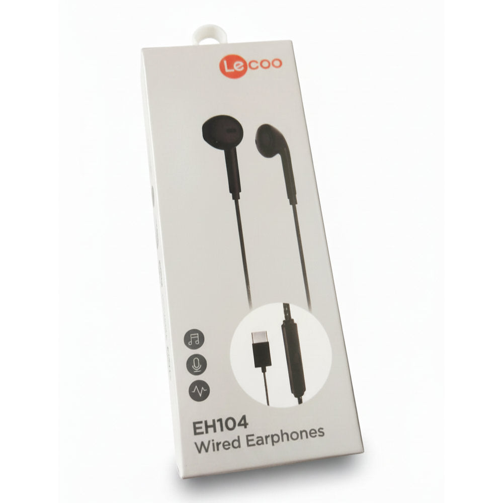 Fone Intra-Auricular Lecoo EH104, USB-C, Som Estéreo, Controle Integrado, Compatível com Smartphone e PC, Preto