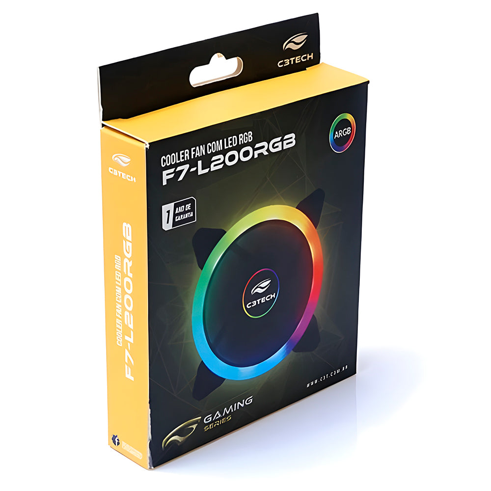 Cooler Fan F7-L200RGB 120mm RGB Gaming com Iluminação LED 256 Cores, C3Tech - Preto