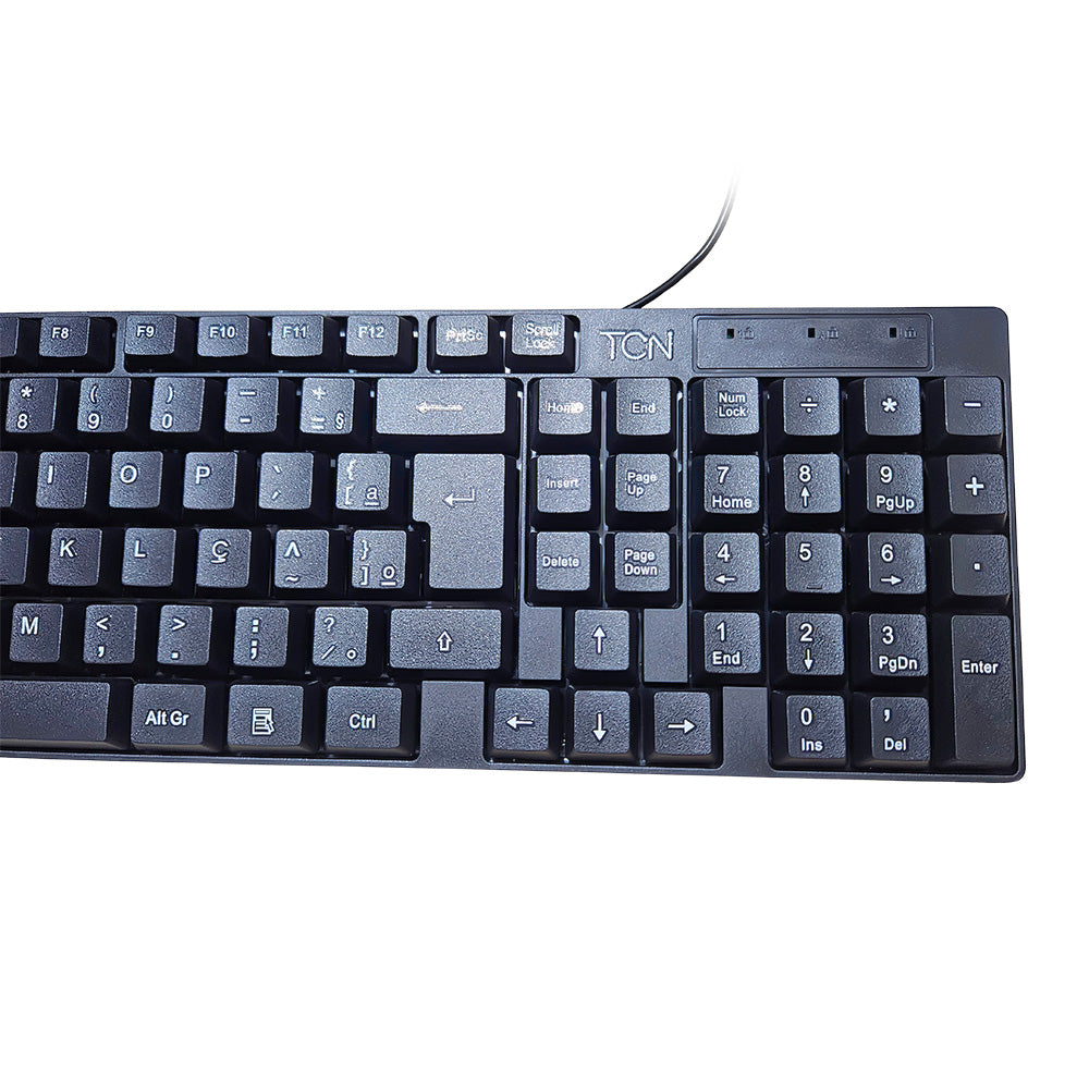 Teclado USB Slim, Plug and Play TCN, ABNT2, 105 Teclas, Cabo 1,7m, TCN950 - Preto