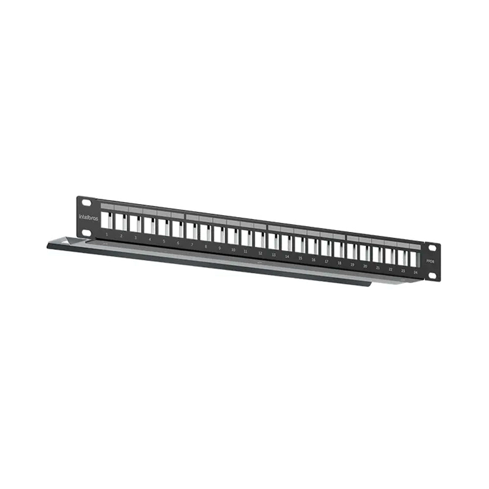 Patch Panel Blindado Descarregado Intelbras, Com 24 Portas, Guia Traseira, PPDB24P