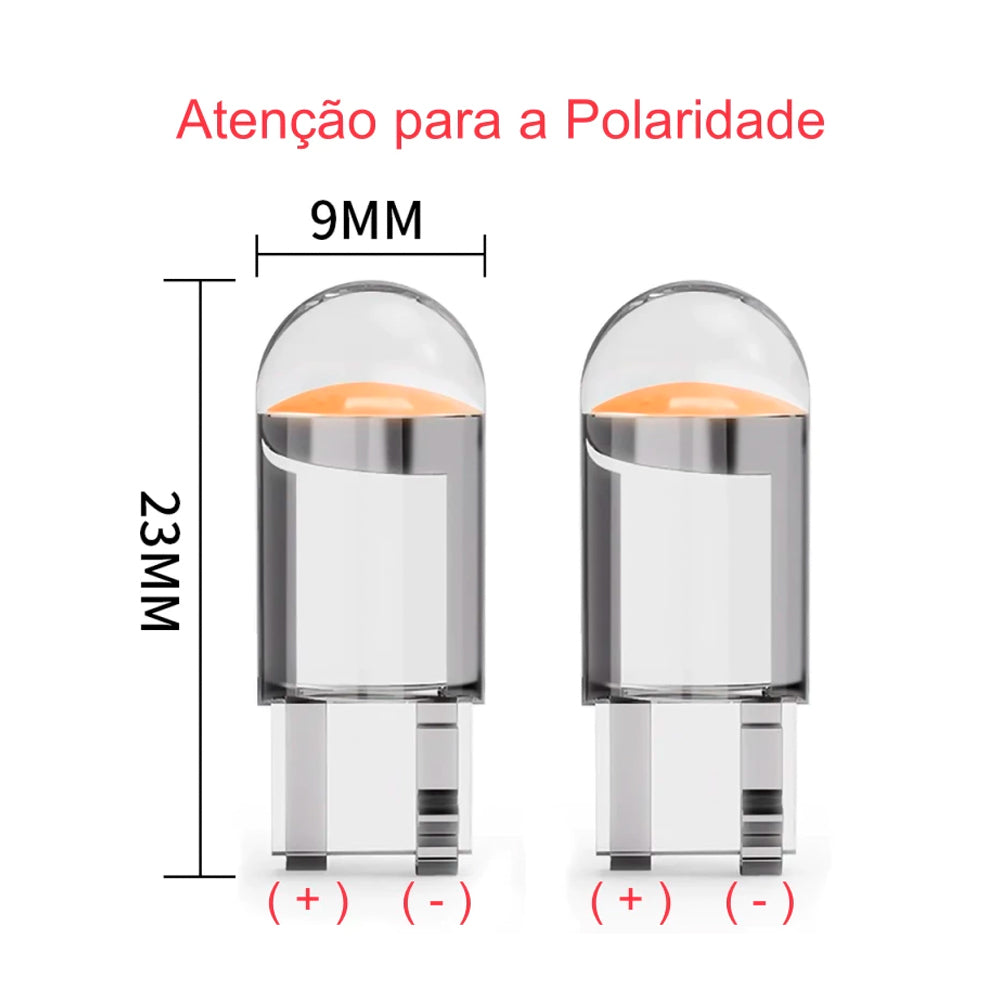 Kit 10 Peças Lâmpada LED Automotiva 6000K Lúmens T10 W5w COB 0.36W - Vermelha