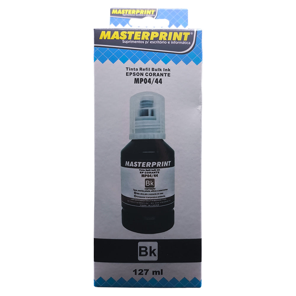 Refil de Tinta Epson Corante 504/544 BK Preto, 127ML, Masterprint, Para Ecotank L4150 / L4160 / L4260 / L6171 / L6161