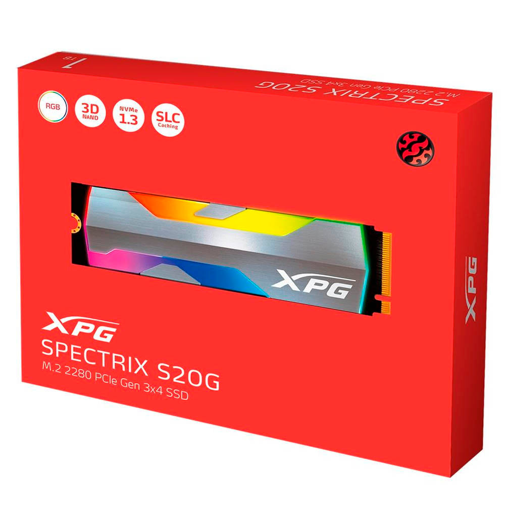 SSD M.2 XPG Spectrix 500 GB S20G, M.2 2280, PCIe Gen3x4 Leitura 2500 MB/s, Grav 1800 MB/s 3D NAND, ASPECTRIXS20G-500G-C