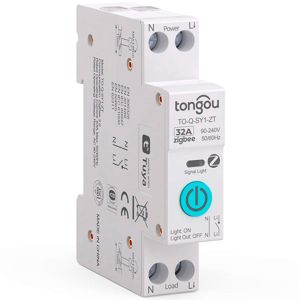 Disjuntor Inteligente Zigbee 32A, Compatível Com Google Assistant e Alexa, Tongou, SY1-JZT, Sem Medição - Branco