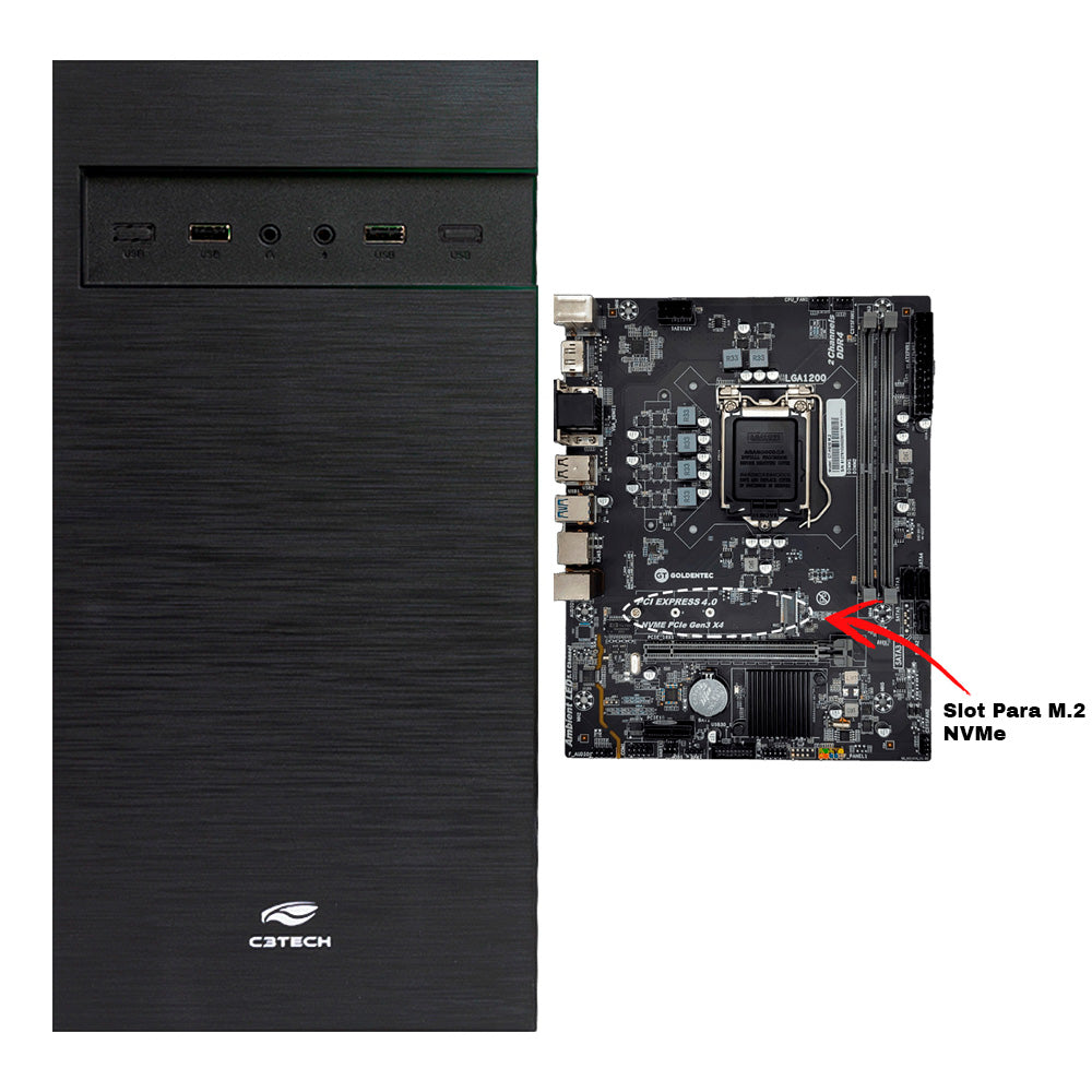 Computador Core i3-10100, Placa Mãe H510, SSD 480GB, Ram 8GB DDR4, Gab MT-32BK - Windows 10