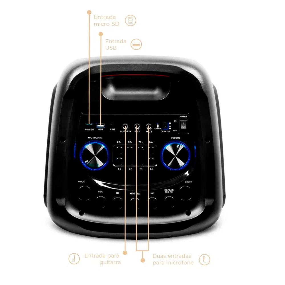 Caixa de Som Amplificada GT Evoke 1000 Bluetooth TWS - Goldentec