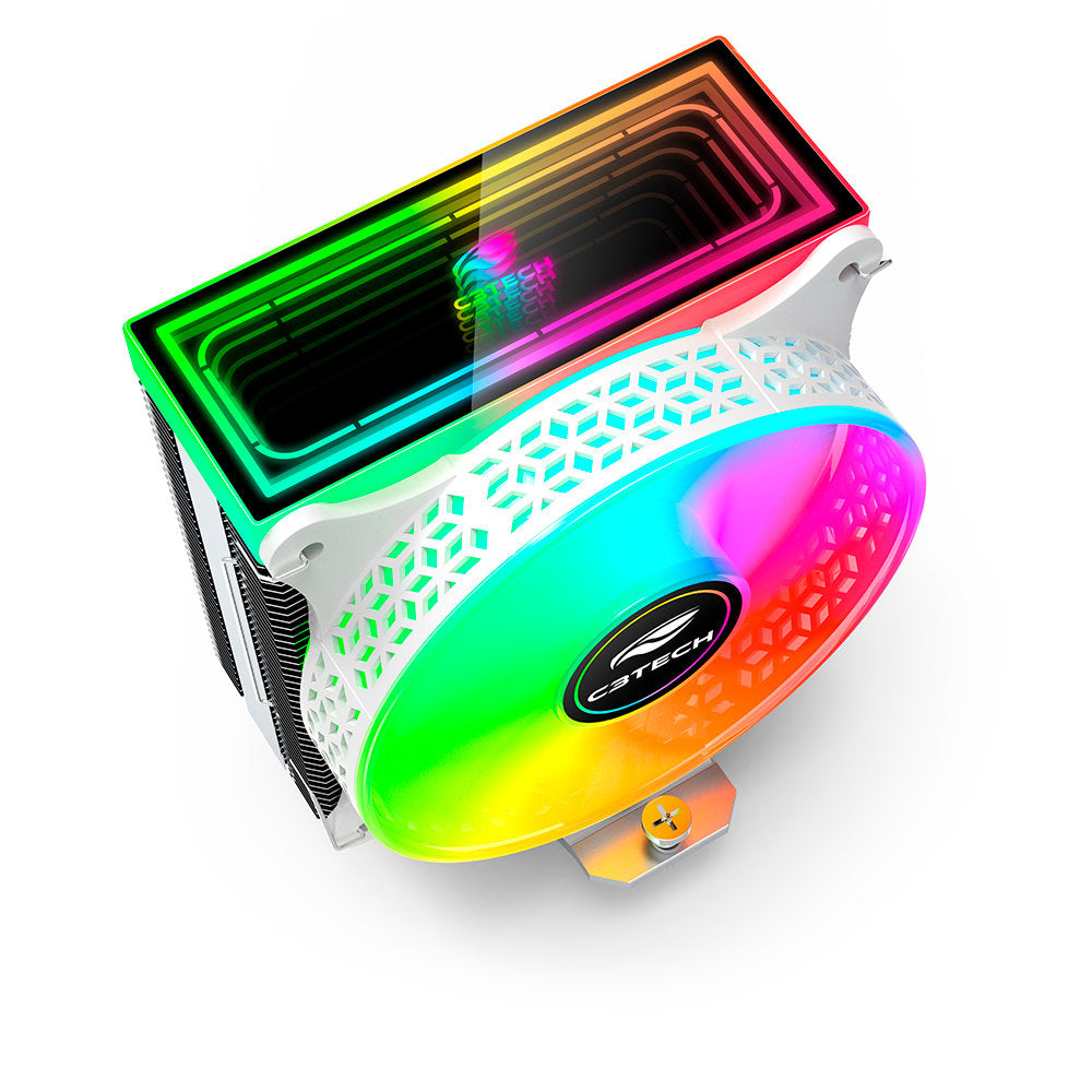 Cooler Fan CPU FC-L150RGB C3Tech, 120mm, 4 Heatpipes, RGB Espelho Infinito, 1600RPM, 50CFM, Intel/AMD - Branco