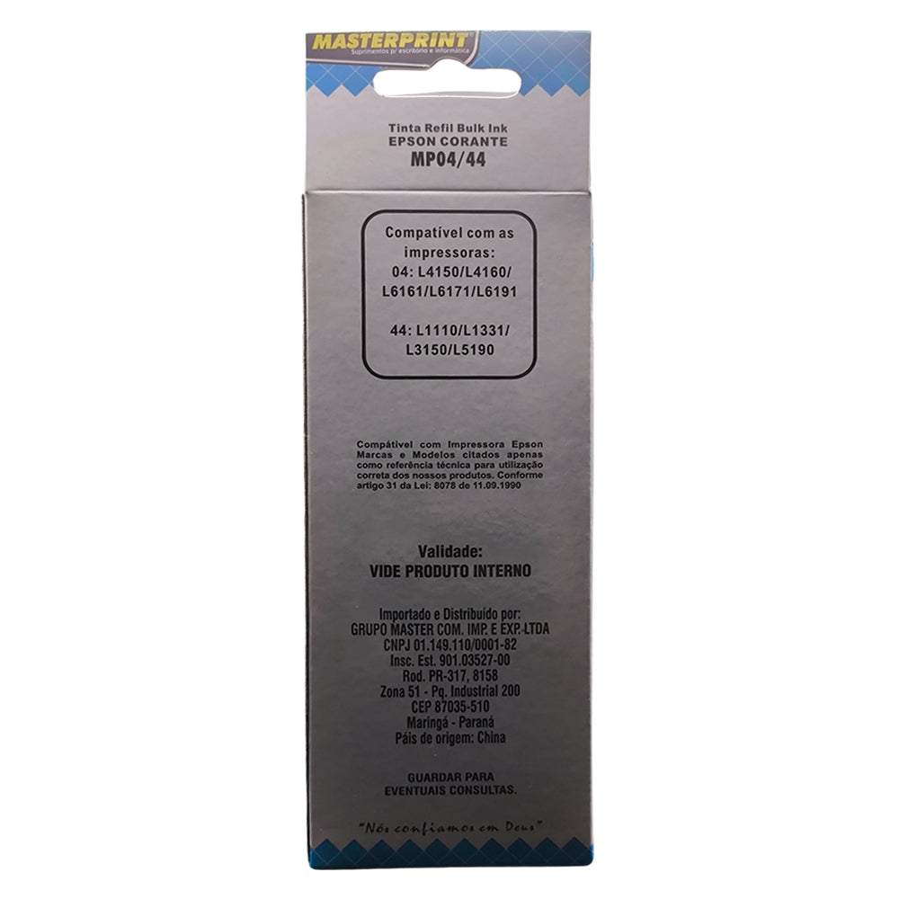 Refil de Tinta Epson Corante 504/544 BK Preto, 127ML, Masterprint, Para Ecotank L4150 / L4160 / L4260 / L6171 / L6161