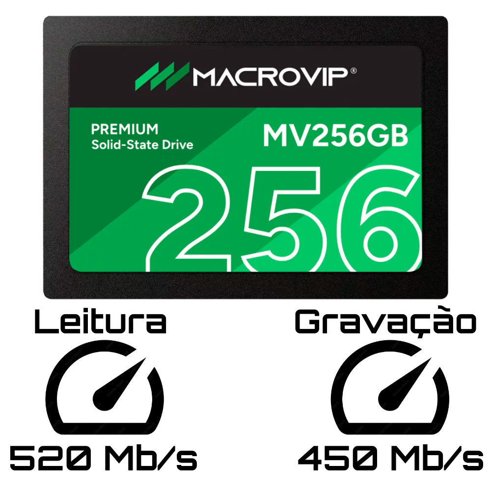 SSD Macrovip Premium 256GB 2.5" SATA III 6Gb/s, Leitura 520Mbs / Gravação 450Mbps– MV256GB