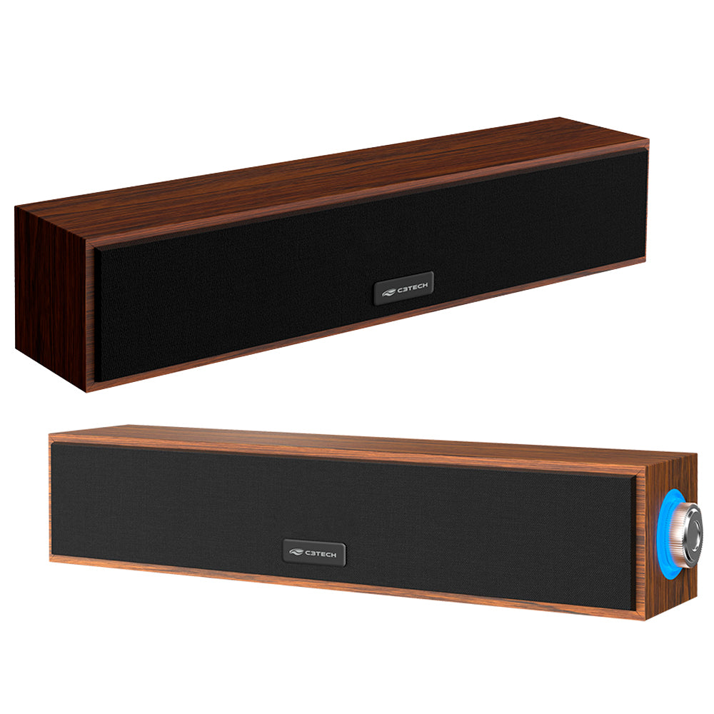 Soundbar 2.0 Conexão P2, Alimentação USB Drive 50mm, 6W, SB-30BW, C3Tech, Marrom