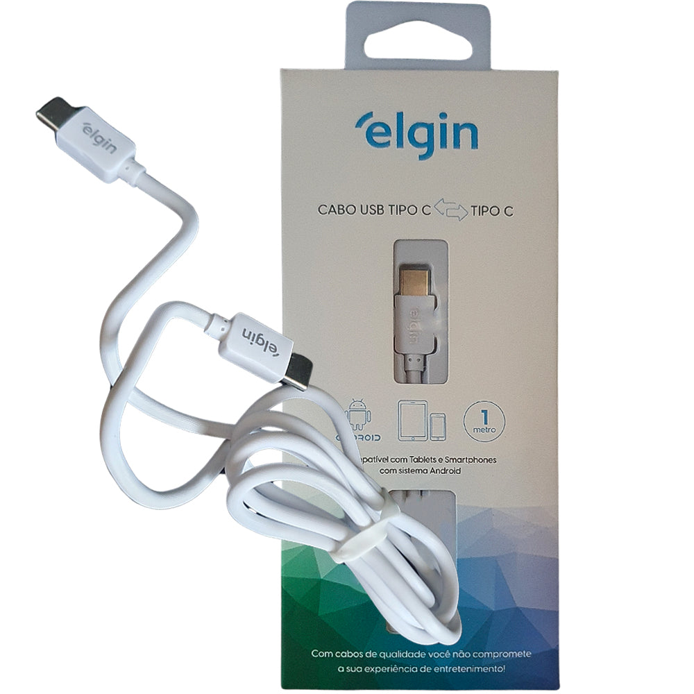 Cabo USB TIPO-C Para TIPO-C, 1 Metro, Branco, Elgin-46RCTIPOCTPC