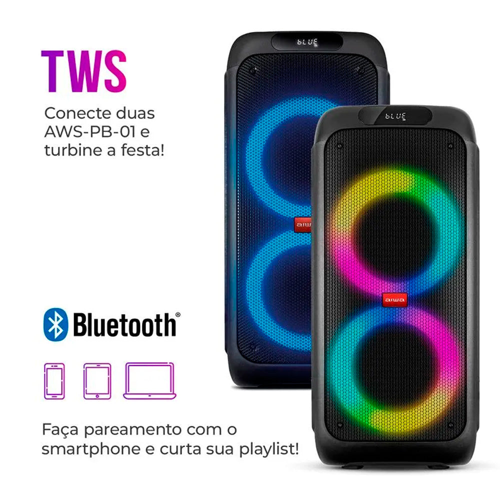 Caixa de Som Aiwa PartyBox PB-01 Bluetooth 200W Bivolt Preta AWS-PB-01