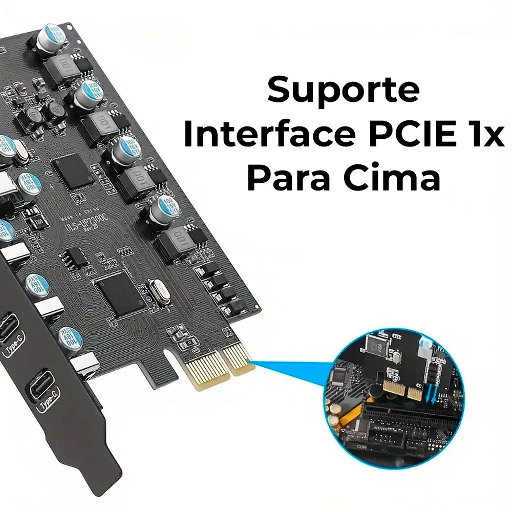 Placa PCI-Express Com 7 Portas USB, 3 Portas USB-C e 4 Portas USB 3.0