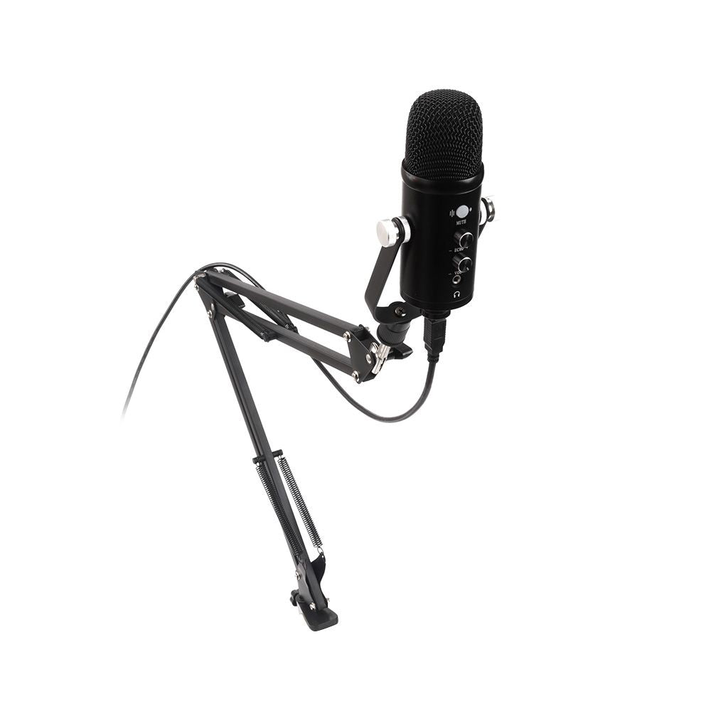 Microfone Streaming USB MI-100BK C3Tech, Condensador Cardioide para Streaming e Podcast, com Braço e Pop Filter