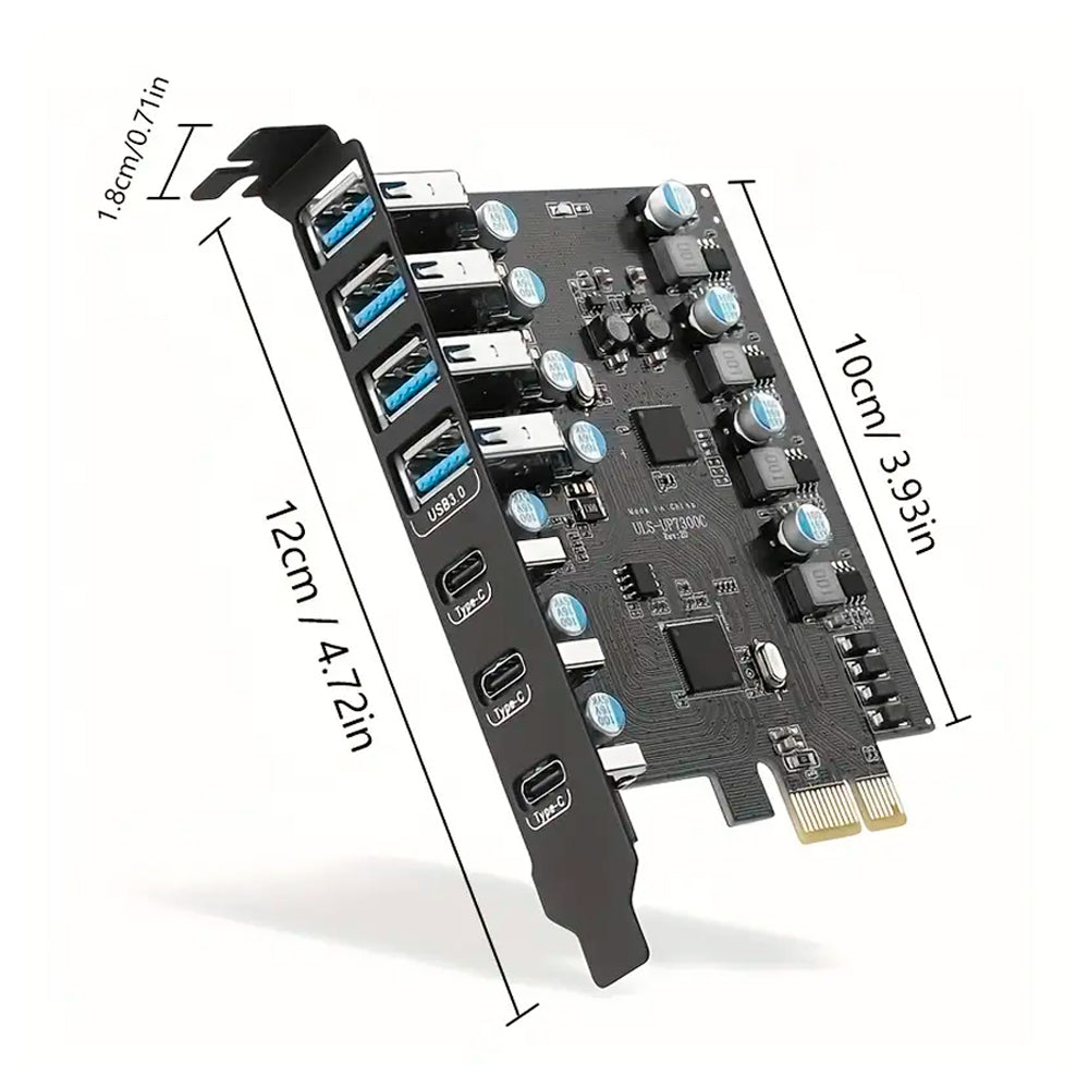 Placa PCI-Express Com 7 Portas USB, 3 Portas USB-C e 4 Portas USB 3.0