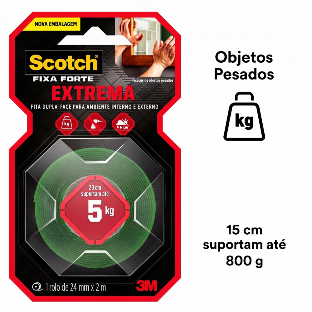 Fita Dupla Face 3M Scotch 3M Fixa Forte Extrema 24 mm x 2 m ( 1 Unidade ) HB004405831, Suporta Até 5 Kilos