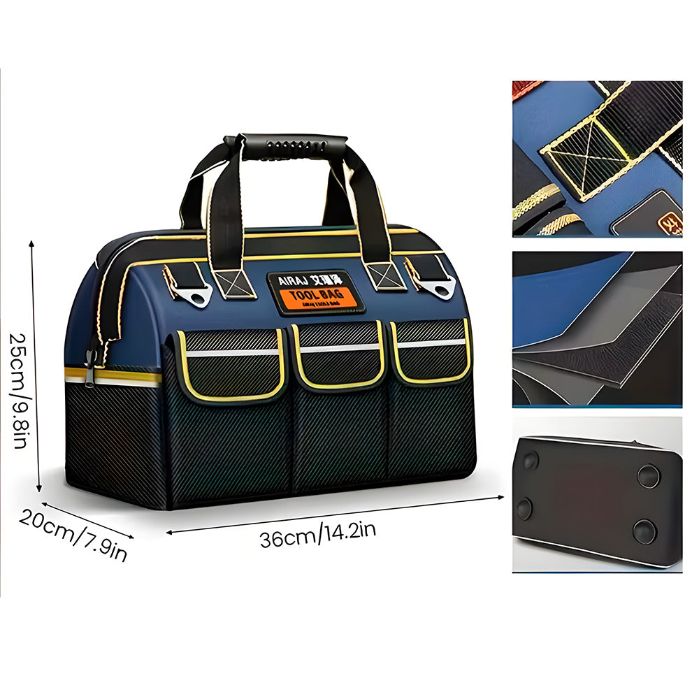 Bolsa de Ferramentas Multifuncional, Resistente a Água, Com 5 Bolsos, Tecido Oxford, AIRAJ, Preto/Azul
