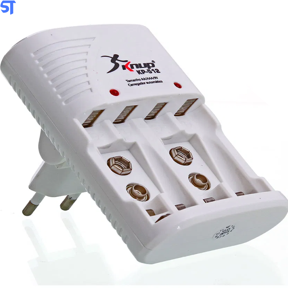 Carregador De Pilhas Recarregáveis AA/AAA/9v Bivolt Auto Stop Knup KP-512